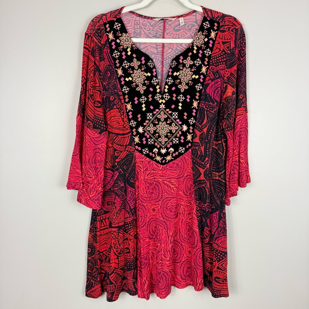 Soft Surroundings Blouse Womens Medium Embroidered Velvet Boho Top Red Black Top